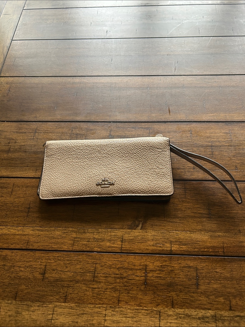 Coach Pebbled Leather Wristlet - Beige